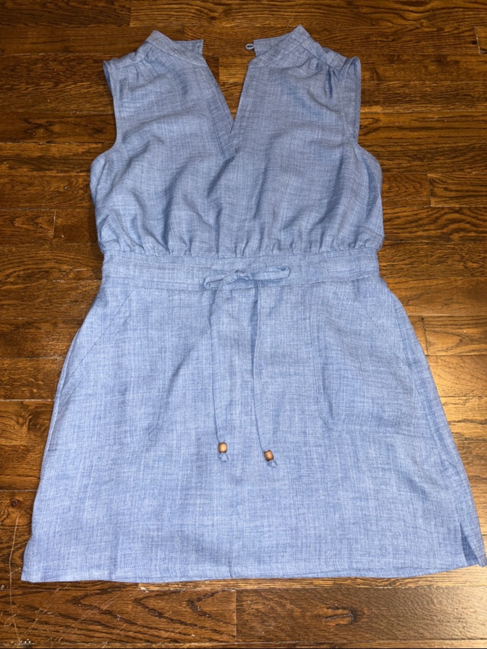✨Super Cute Soft Denim Look Sleeveless Blue Drawstring Waist Summer Dress/Romper